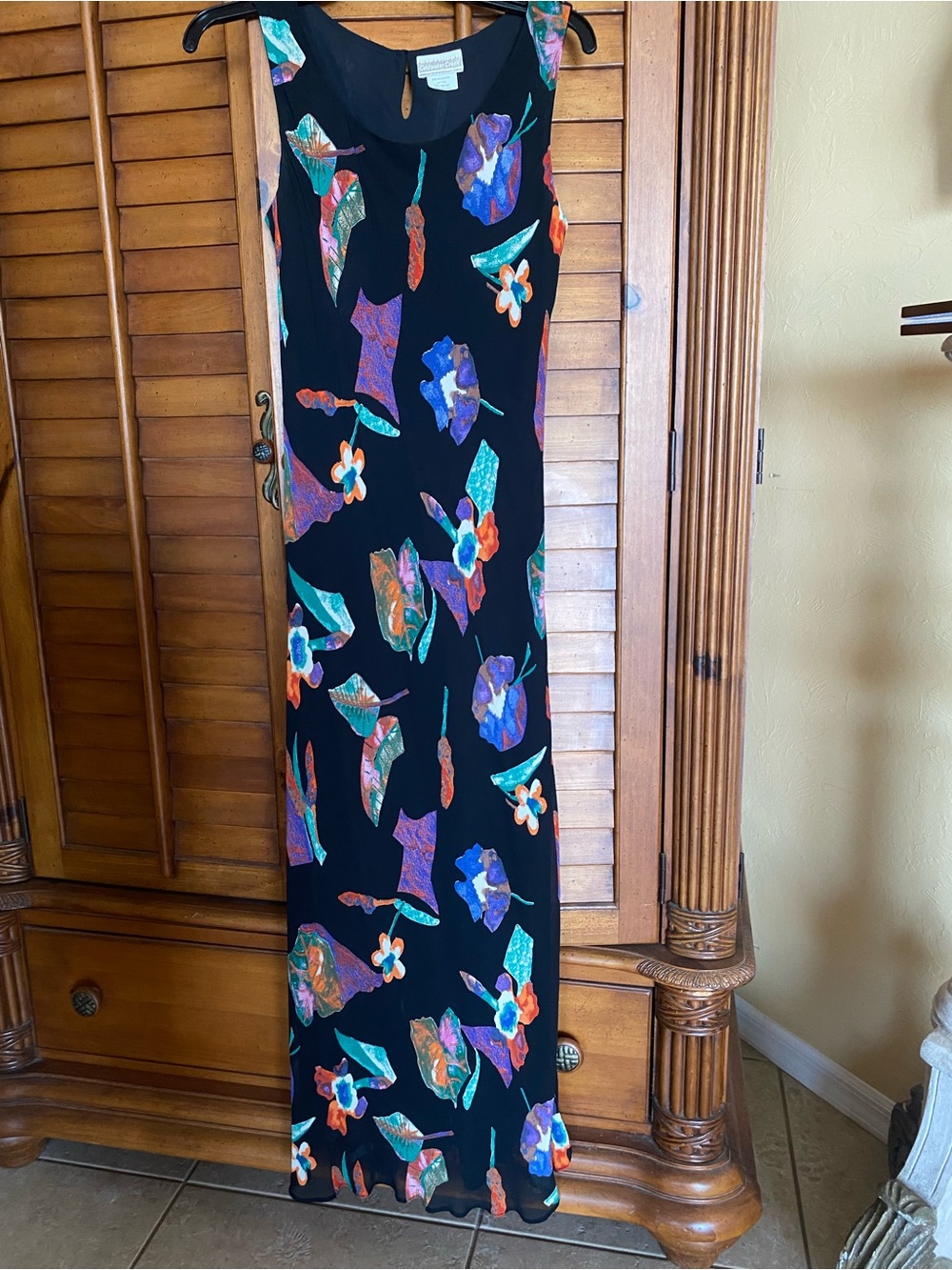 Coldwater Creek Black Maxi Dress with Multicolor Floral Print